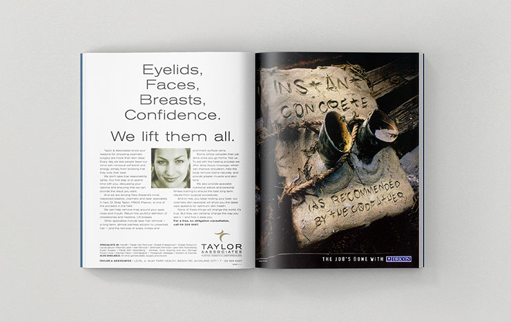 Magazine ads for Taylor & Associates and Dricon Instant concrete